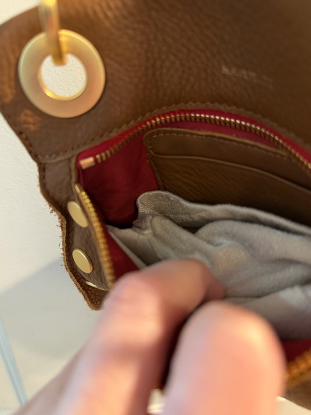 Hammitt Brown Pebbled Leather Crossbody with Red Zip and Brushed Gold hardware - Picture 7 of 10